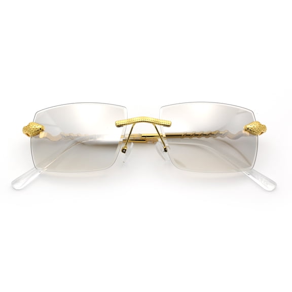 Serpent Snake Arm Rimless Rectangle Luxury Gangster Sunglasses Gold - Clear Mirror