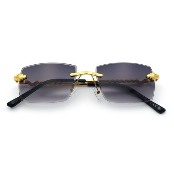 Serpent Snake Arm Rimless Rectangle Luxury Gangster Sunglasses Gold - Smoke