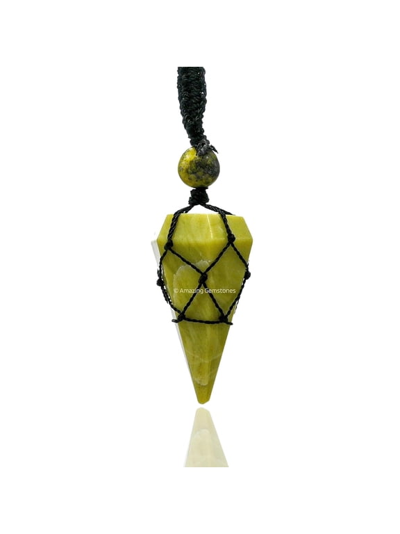 Serpentine Crystal Stone Holder Necklace Pendulum, Unique Women Men Necklace (Black Macrame)