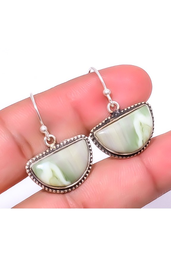 Serpentine Gemstone 925 Sterling Silver Handmade Jewelry Earring 1.37" A311, Handmade Jewelry, Dangle Earring