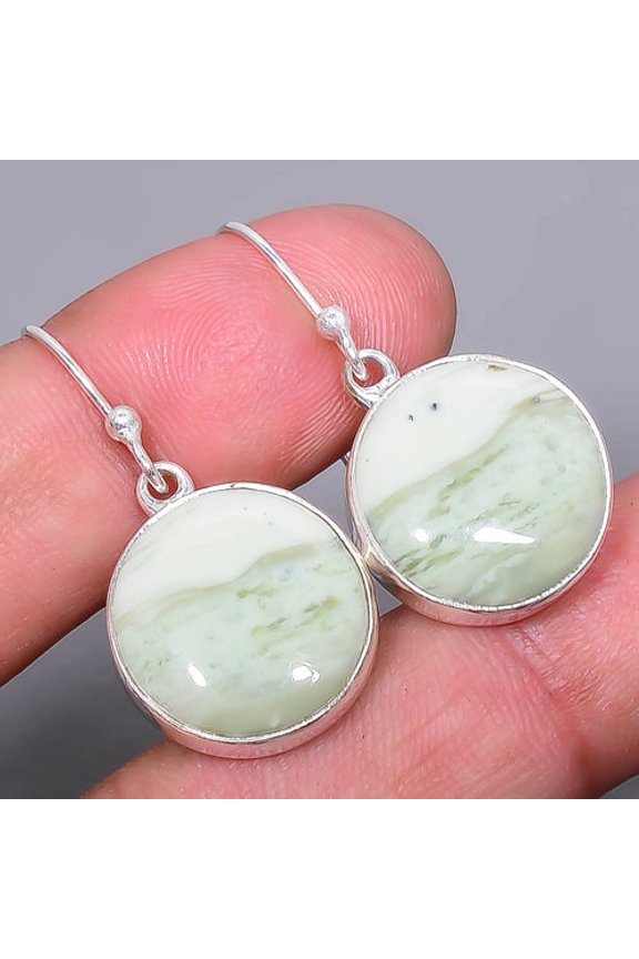 Serpentine Gemstone 925 Sterling Silver Handmade Jewelry Earring 1.56" A36, Handmade Jewelry, Dangle Earring