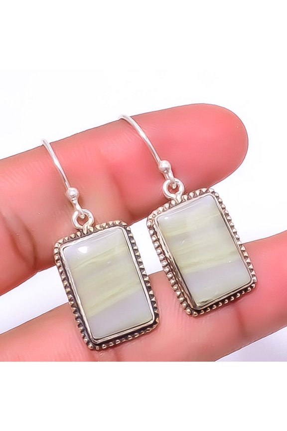 Serpentine Gemstone 925 Sterling Silver Handmade Jewelry Earring 1.56" A398, Handmade Jewelry, Dangle Earring