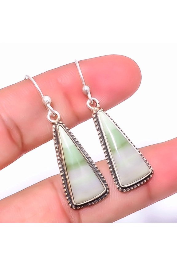 Serpentine Gemstone 925 Sterling Silver Handmade Jewelry Earring 1.76" A397, Handmade Jewelry, Dangle Earring