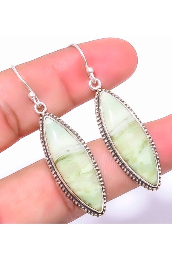 Serpentine Gemstone 925 Sterling Silver Handmade Jewelry Earring 2.15" A396, Handmade Jewelry, Dangle Earring
