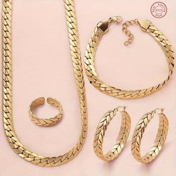 Serpentine jewelry 4-piece set (ring, necklace, stud earrings, bracelet) - Suitable for male and female friends, wives, daughters - Perfect for birthdays, anniversaries, Valentine's Day - Gift box