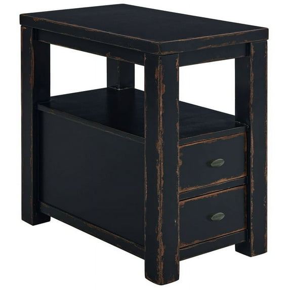 Serra Black Wood Double-Drawer Side Table