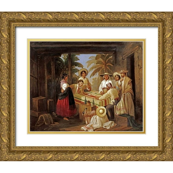 Serrano, Manuel 14x12 Gold Ornate Wood Framed with Double Matting Museum Art Print Titled - Spanish Card Games