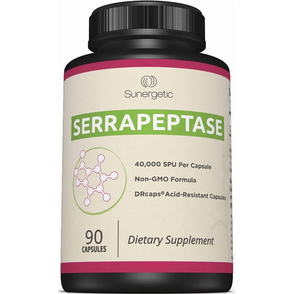 Sunergetic Serrapeptase Enzyme Dietary Supplements for Sinus Health and Immune Support, 90 Count