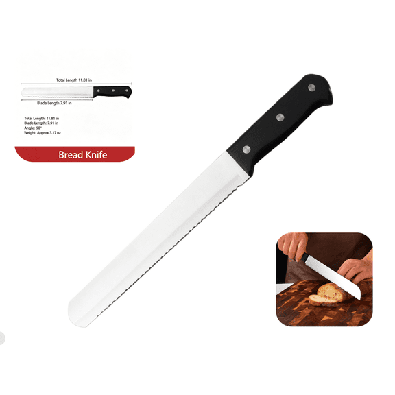 Serrated Bread Knife for Homemade Bread,8-in Triple Rivet Stainless Steel Serrated Knife,Razor Sharp Wavy Edge for Homemade Bread, Bagels, Cake