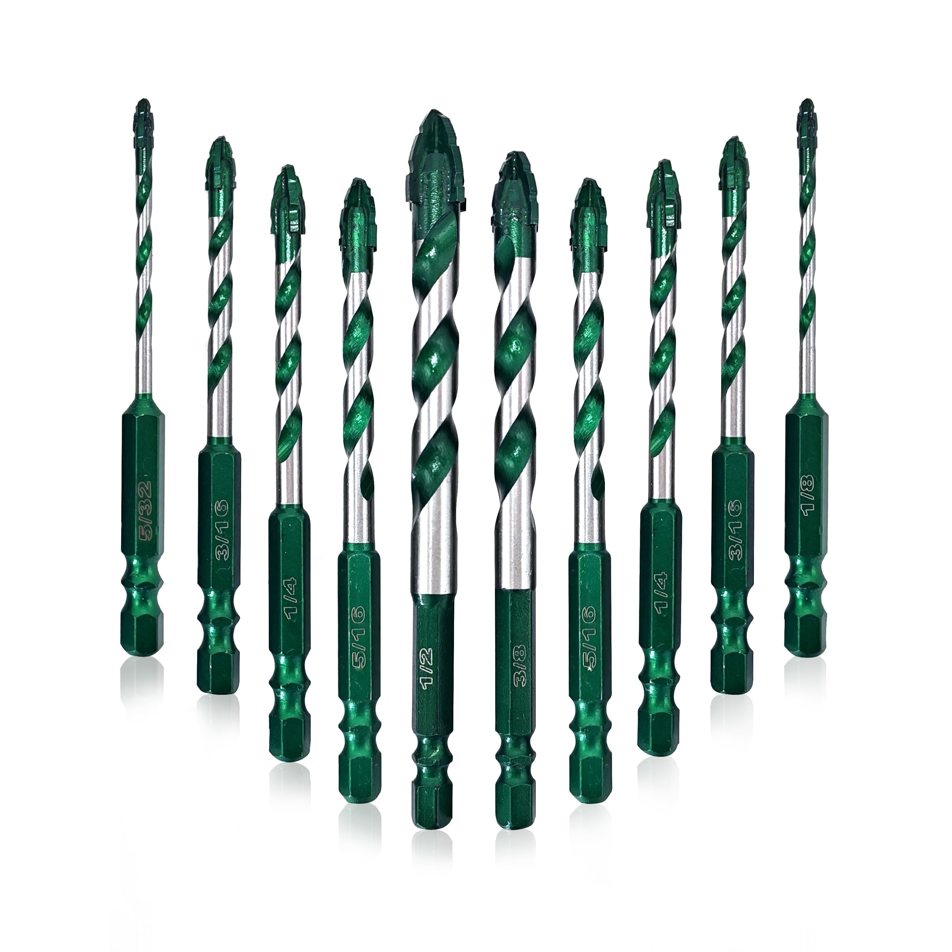 Serrated Eccentric Masonry Drill Bit 10pcs, Four-Edge Serrated Concrete Drill Bit for Concrete Glass Brick Cement Tile Marble Wood (1/8”-1/2”)