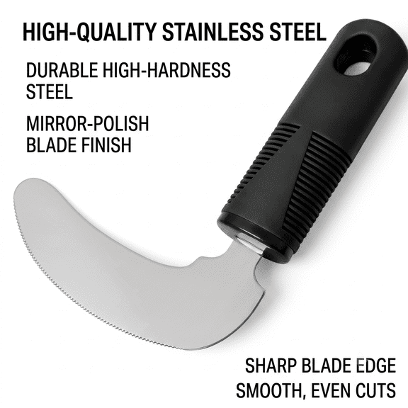 Serrated Rocker Knife for Seniors and Adults, Stainless Steel Curved Steak Slicer with Non-Slip Cushion Grip, Adaptive Kitchen Eating Utensil for Tremors and Weak Hands