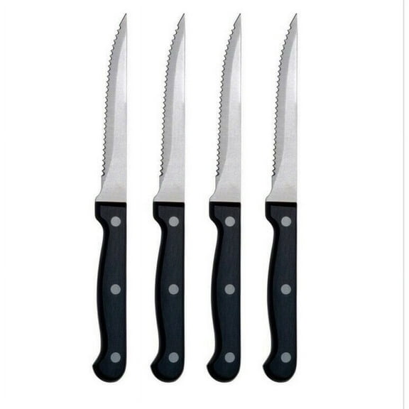 Serrated Steak Knife Set Meat Knife Set BBQ Meat Knife for Table Sharp Knife Set Dinner Knives Gourmet Steak Knives Black Knife Set Serrated Steak Knives Set of 4