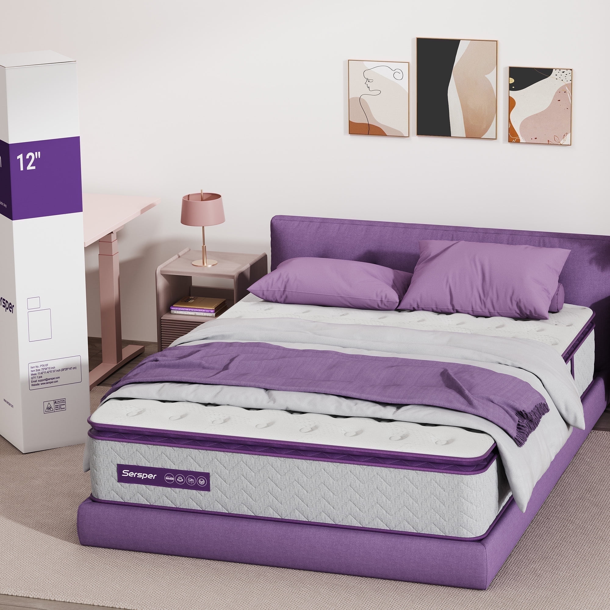 Sersper Memory Foam Queen Mattress Pillow Top Hybrid Medium Firm