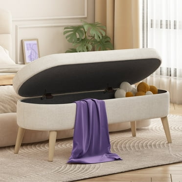 Sersper 43.3" Storage Ottoman Bench Hold up to 660lbs Bedroom Bench Enough Storage for Bedroom Entryway Living Room Beige