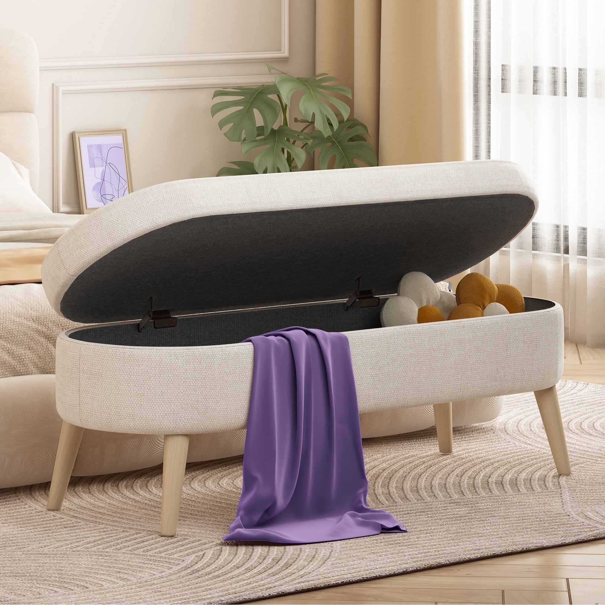 Sersper Modern 43 Inches Storage Ottoman Bench for Living Room, Bedroom, Entryway - Ottoman Foot Rest with Storage, Beige