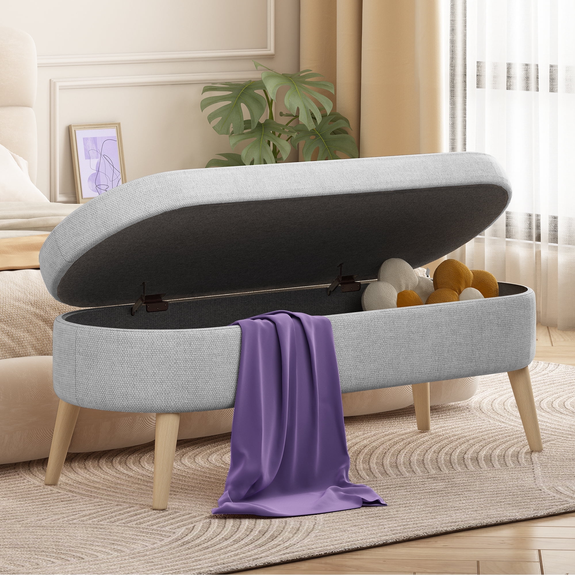 Sersper Modern 43 Inches Storage Ottoman Bench for Living Room, Bedroom, Entryway - Ottoman Foot Rest with Storage, Light Gray