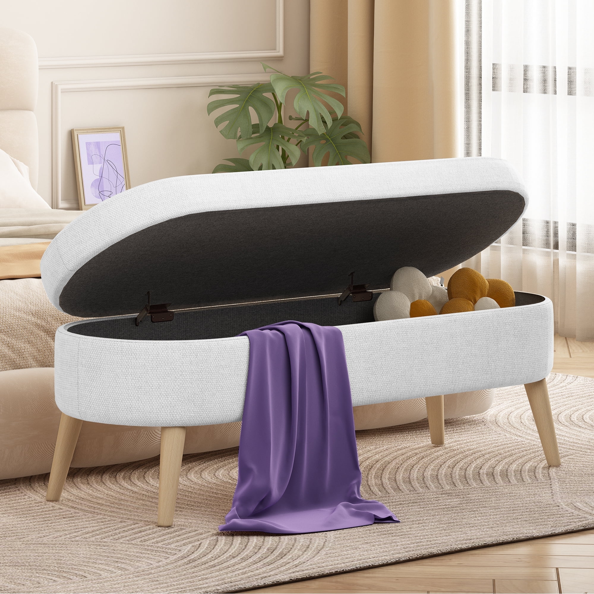 Sersper Modern 43 Inches Storage Ottoman Bench for Living Room, Bedroom, Entryway - Ottoman Foot Rest with Storage, White