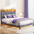 thumbnail image 1 of Sersper Queen Size Platform Bed Frame with Storage Upholstered Headboard, Built-in Charging Station & RGB LED Lights, Noise-Free, Easy Assembly, Gray, 1 of 10