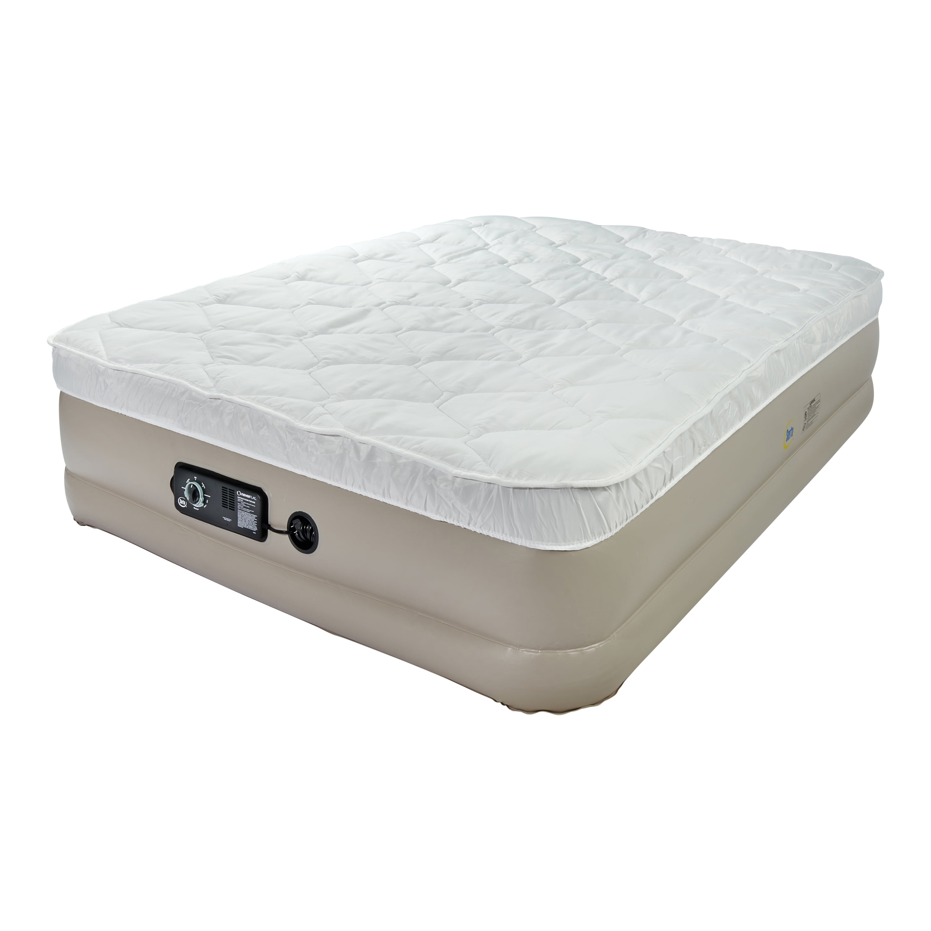 Queen Beige Raised Air Mattress with Built-in Pump