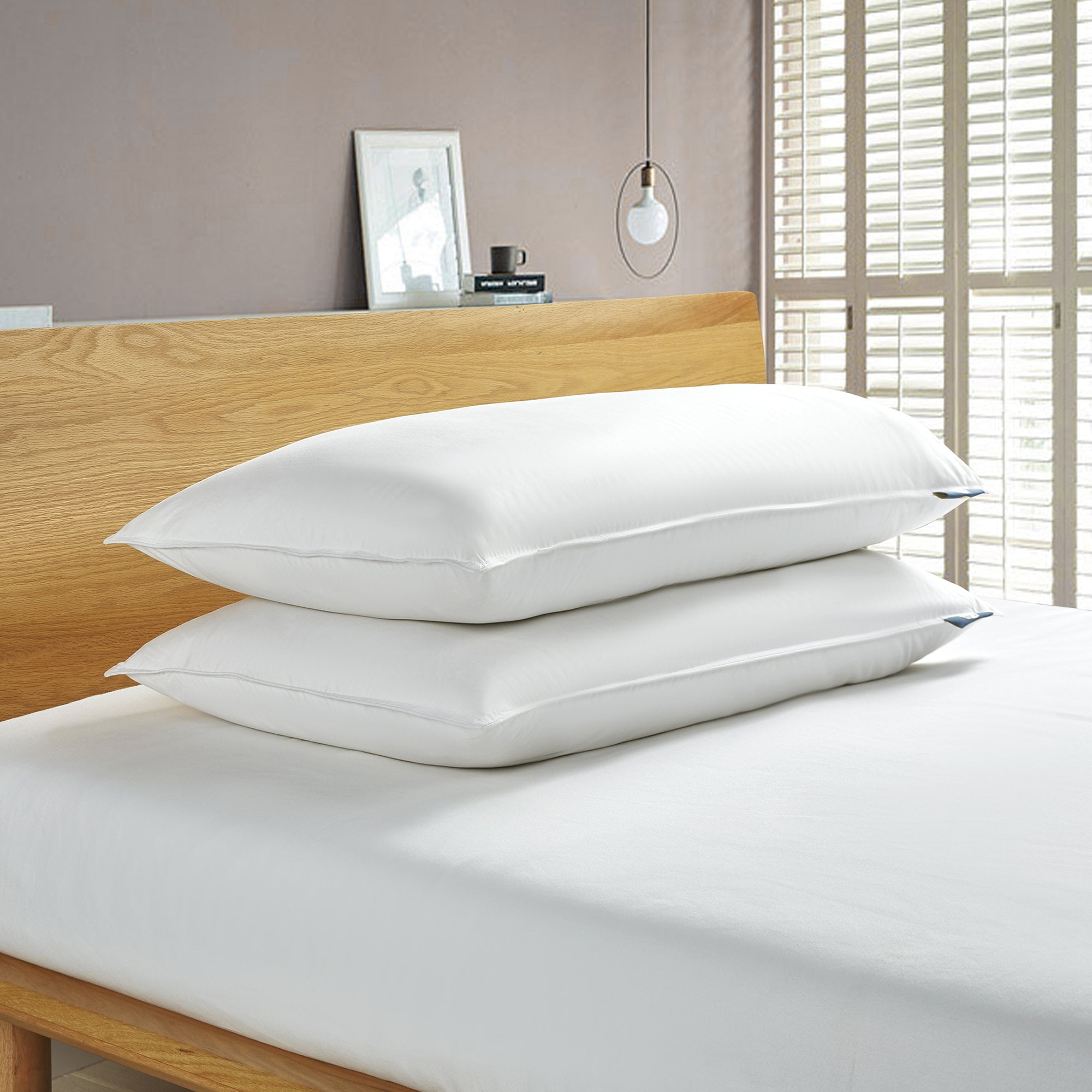 King Size White Goose Feather Down Hypoallergenic Pillow Set