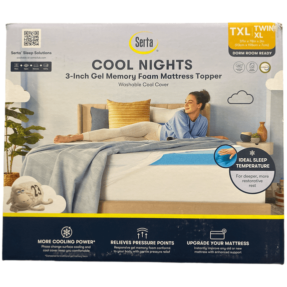 Serta 3" Cool Nights Gel Memory Foam Mattress Topper TWIN XL
