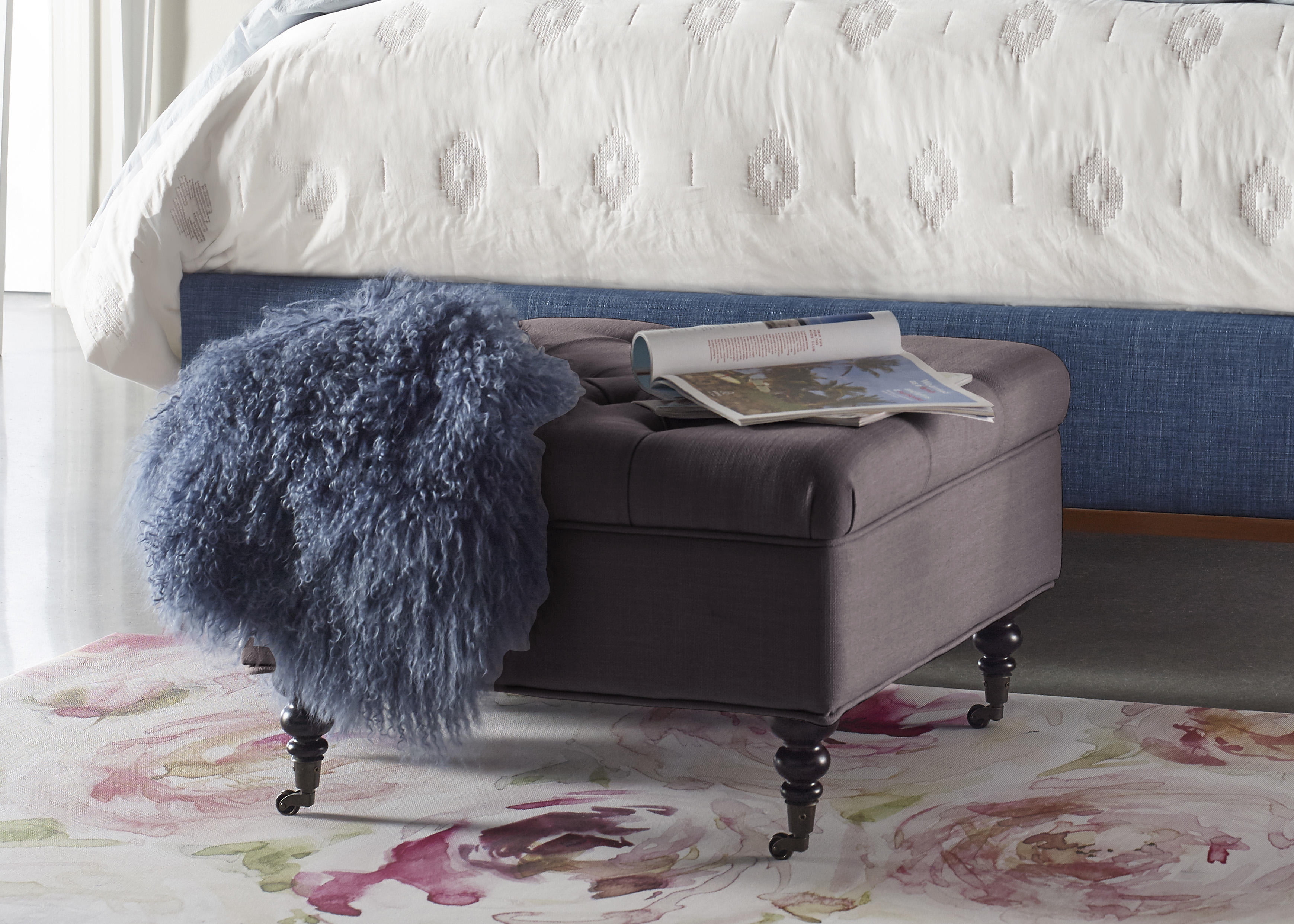 Midnight Charcoal Tufted Square Ottoman with Storage