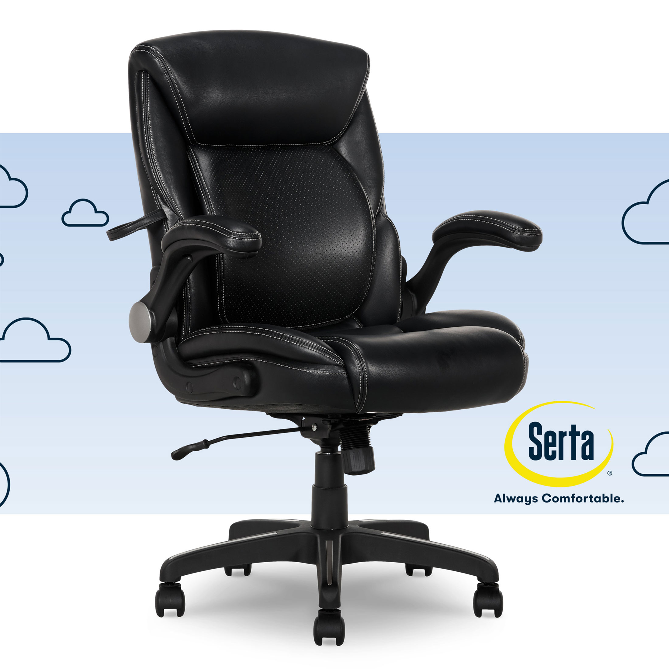 Serta Air Lumbar Bonded Leather Manager Office Chair, Black - image 1 of 15