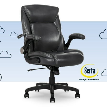 Serta Air Lumbar Bonded Leather Manager Office Chair, Gray Faux Leather