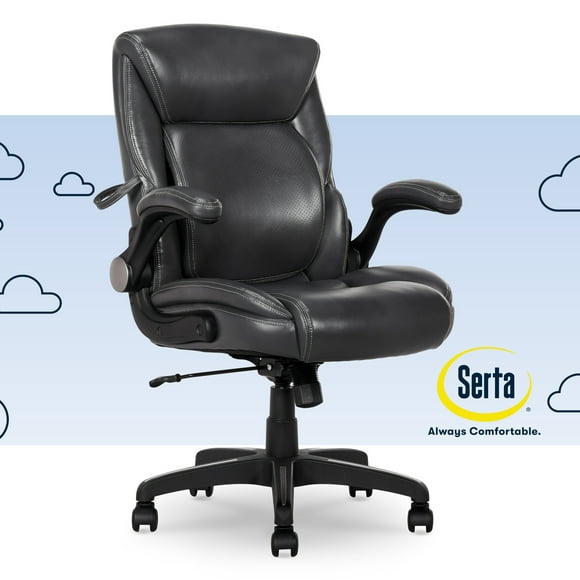 Serta Air Lumbar Bonded Leather Manager Office Chair, Gray Faux Leather