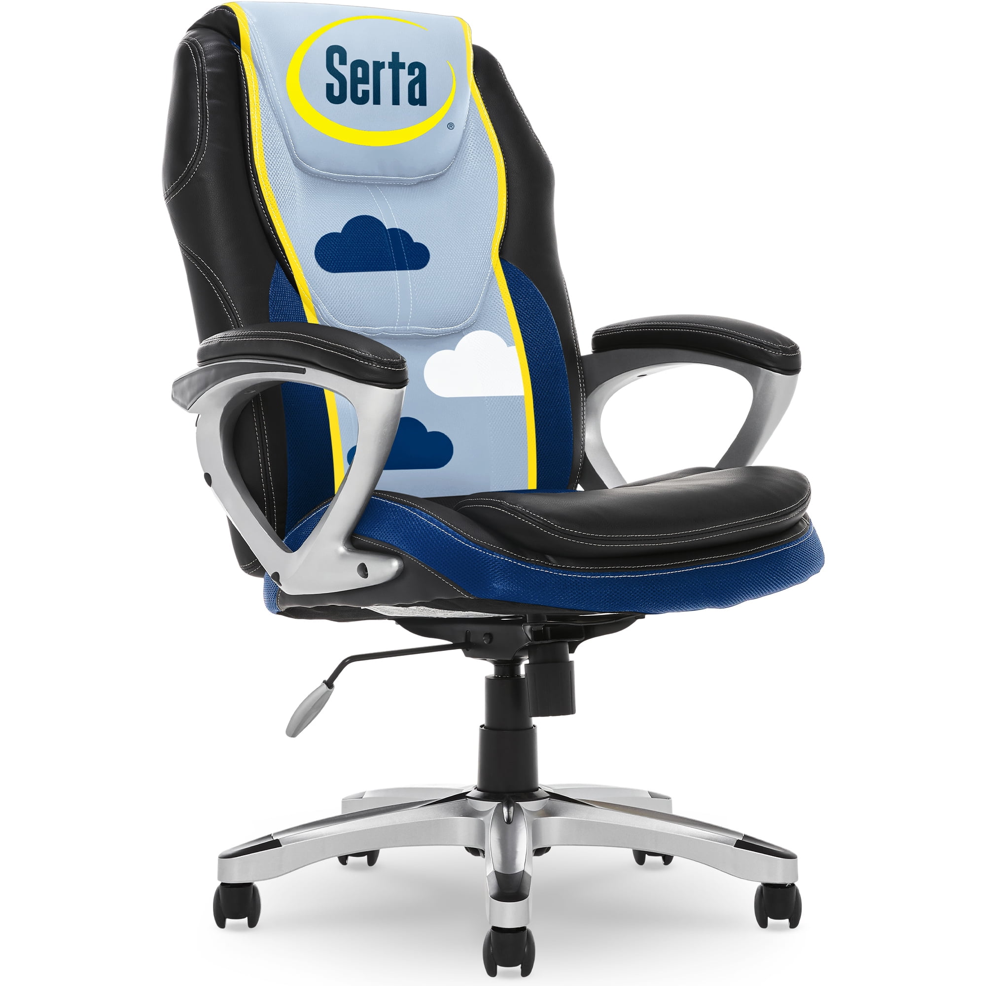 Serta®Amplify Executive Office Chair with Faux Leather and Mesh, Adjustable Ergonomic Comfy Seat with Lumbar Support, Modern Computer Desk Chairs, Swivel Rolling Wheels Blue