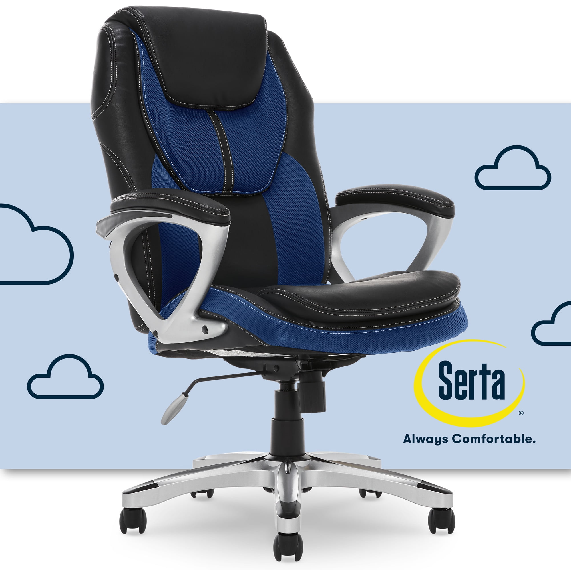 Blue Mesh and Faux Leather High Back Executive Swivel Chair