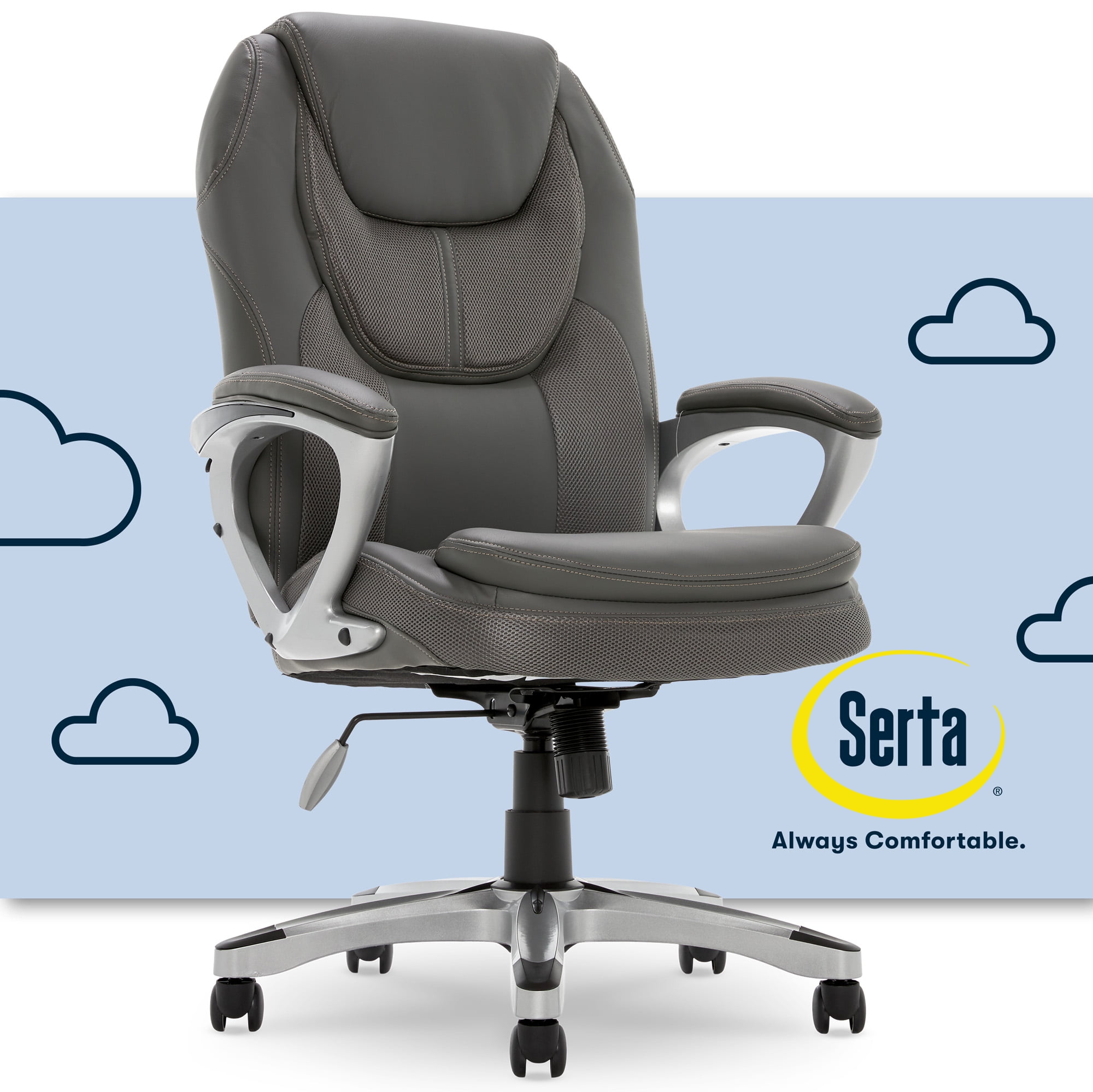 ErgoExec High-Back Swivel Executive Chair in Light Gray Mesh & Faux Leather