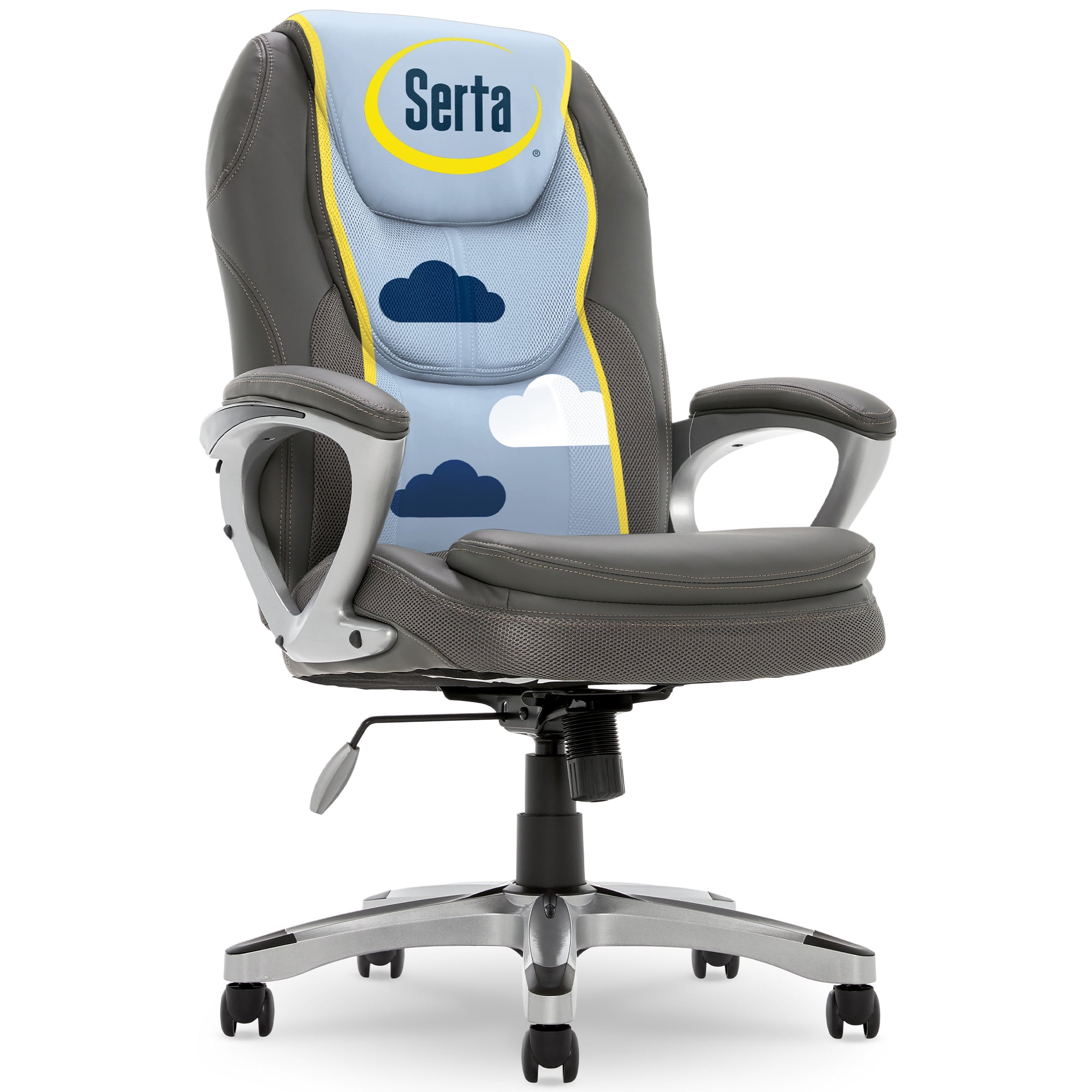 Serta Amplify Executive Office Chair with Faux Leather and Mesh, Adjustable Ergonomic Comfy Seat with Lumbar Support, Modern Computer Desk Chairs, Swivel Rolling Wheels Light Gray