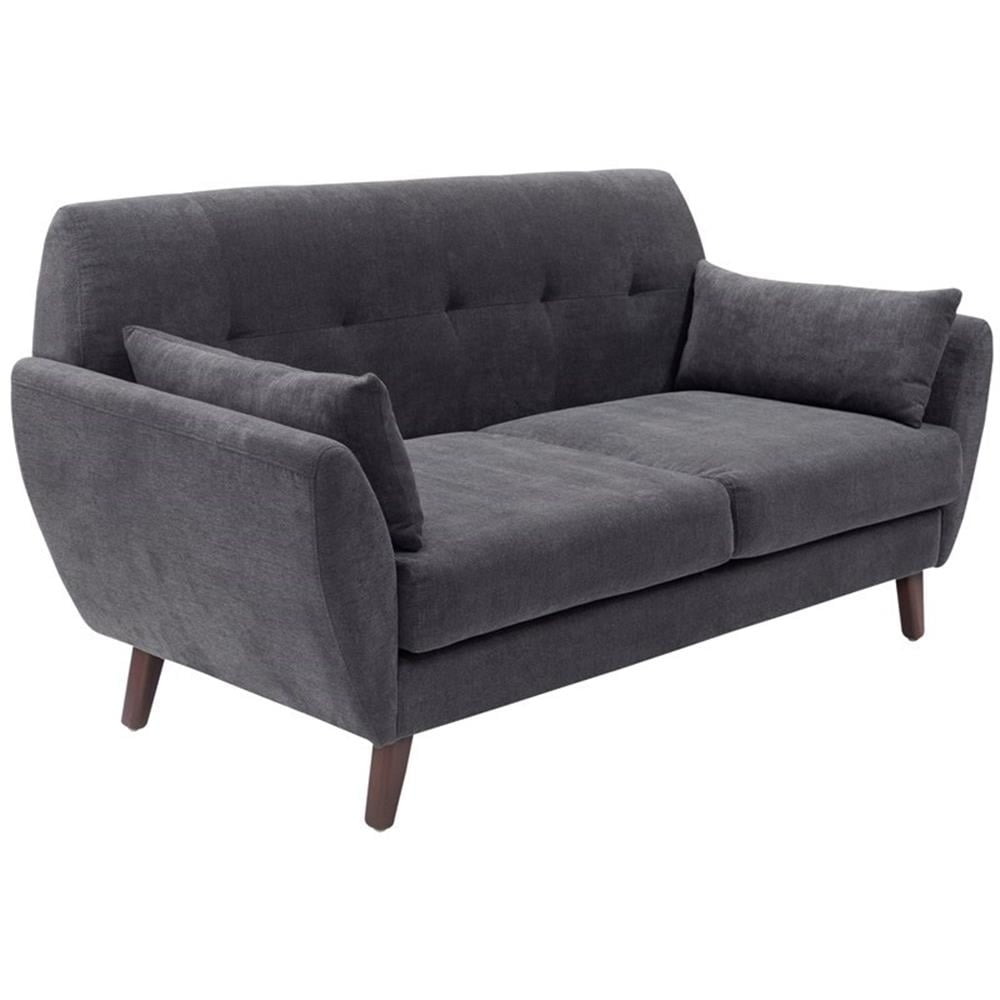 Slate Gray Tufted Microfiber Mid-Century Modern Loveseat with Pillows