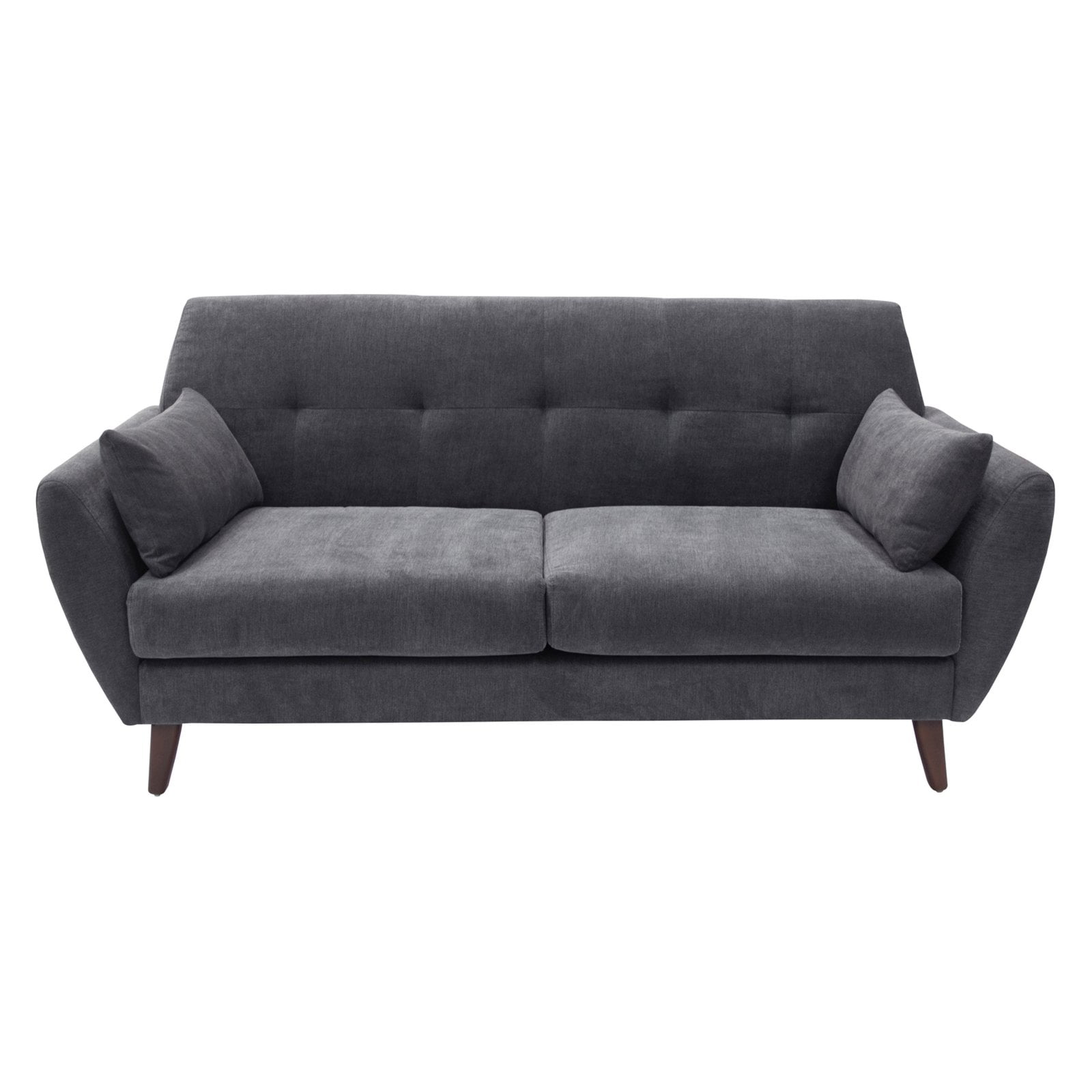 Slate Gray Tufted Microfiber Mid-Century Modern Loveseat with Pillows