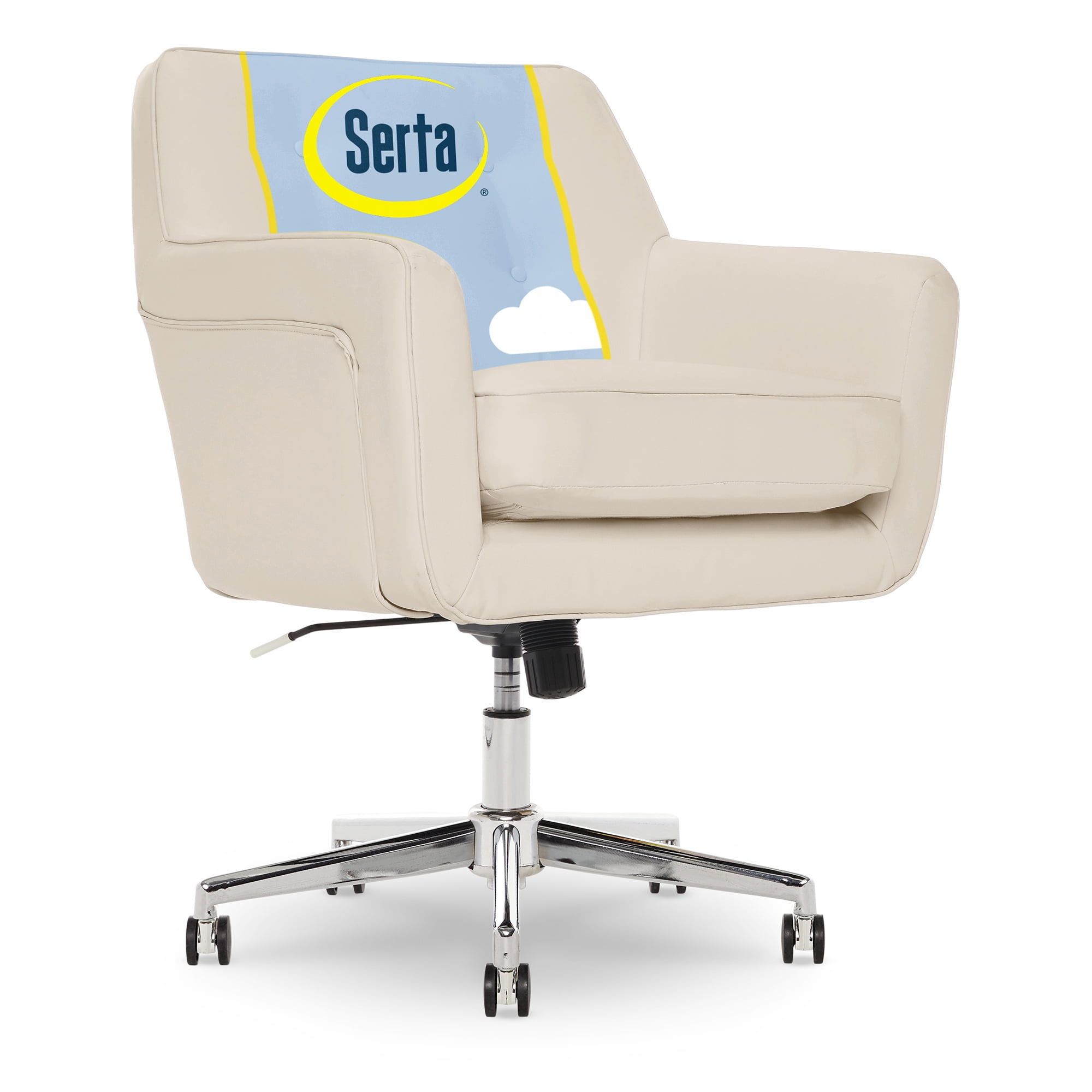 Cream Leather Swivel Home Office Chair with Metal Base