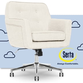 Serta Ashland Home Office Desk Chair with Button Tufted Mid-Back, Memory Foam Cushion and Padded Arms, Modern Vanity Armchair with Wheels for Bedroom, Chrome Metal Base, Ivory