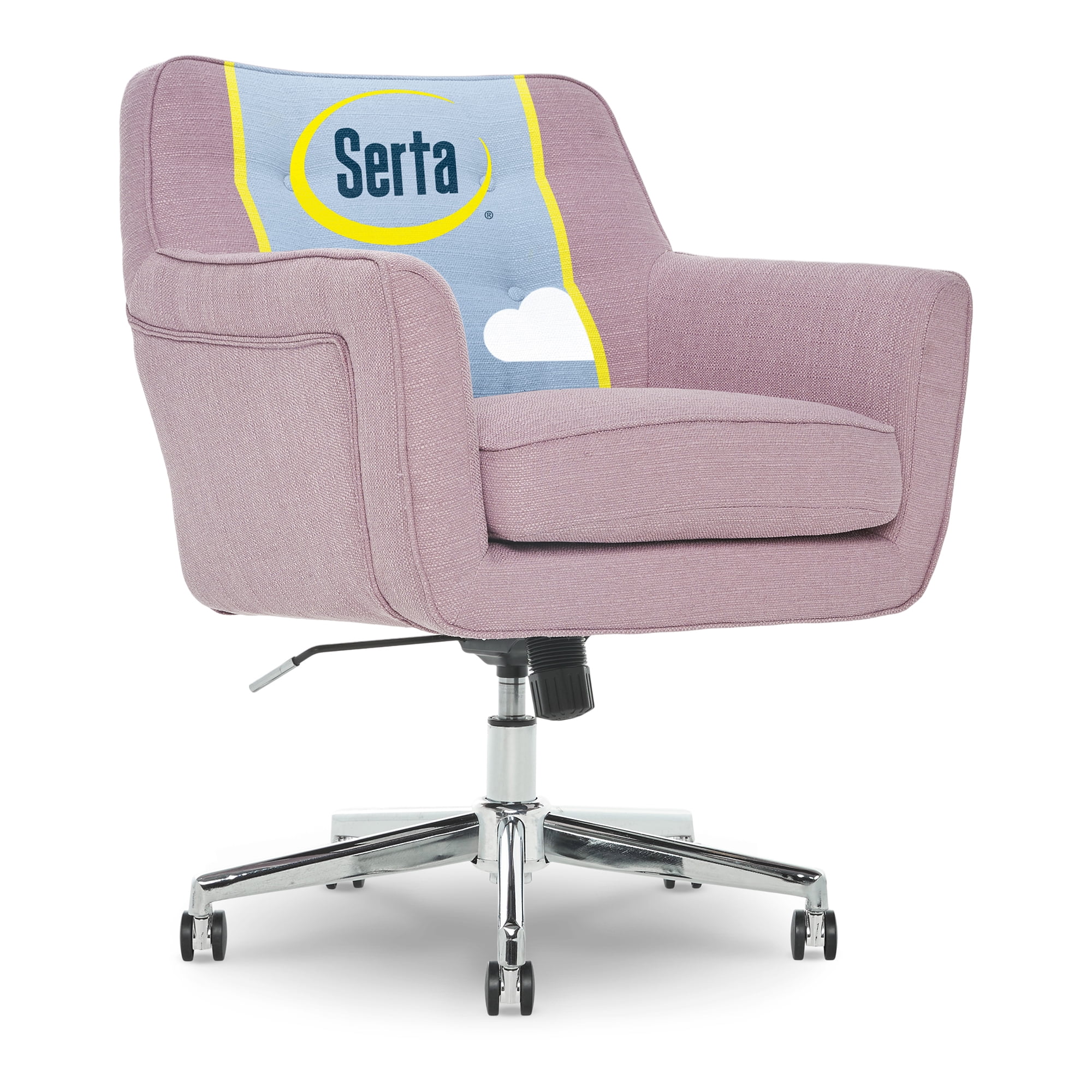 Serta Ashland Home Office Desk Chair with Button Tufted Mid-Back, Memory Foam Cushion and Padded Arms, Mid Century Modern Vanity Armchair with Wheels for Bedroom, Chrome Metal Base, Lilac