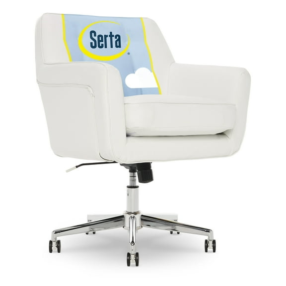 Serta Ashland Office Desk Chair, Button Tufted Mid-Back, Memory Foam Cushion, Chrome Swivel Base, White