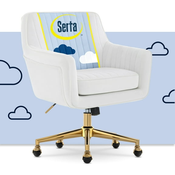 Serta Ashleigh Modern Office Chair Channel-Tufted Design White Velvet Fabric