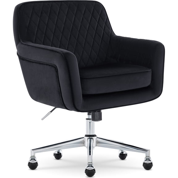 Serta Ashleigh Modern Office Chair Diamond-Tufted Design Black Velvet Fabric