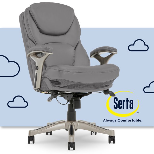 Serta Back in Motion Technology Bonded Leather Executive Office Chair, Gray