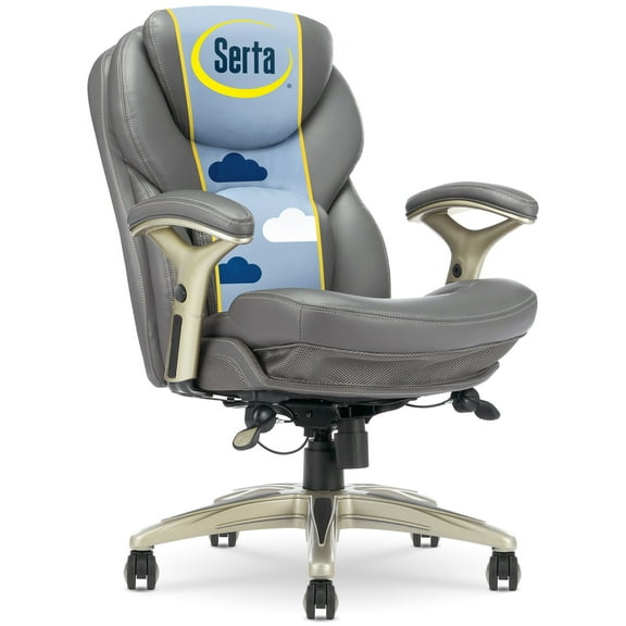 Serta Back in Motion Technology Bonded Leather Executive Office Chair, Gray