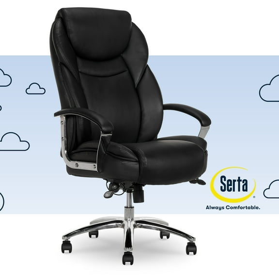 Serta Big & Tall High Back Manager's Office Chair, Black Bonded Leather Upholstery