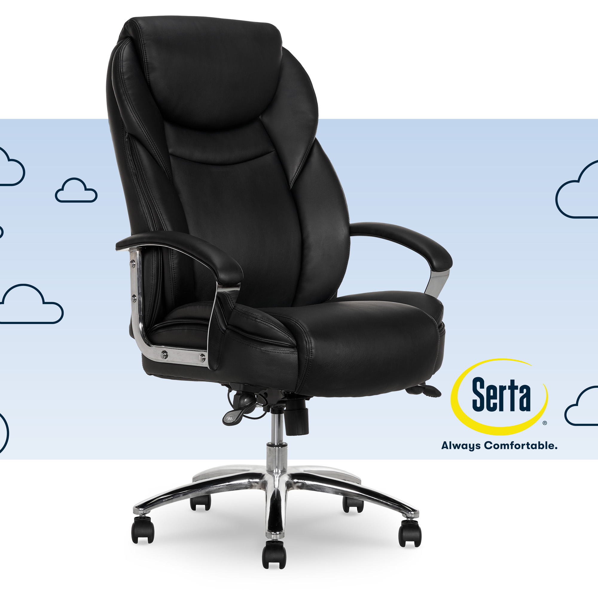 Serta Big & Tall High Back Office Chair, Heavy Duty Weight Rating, Black Bonded Leather Upholstery - image 1 of 12