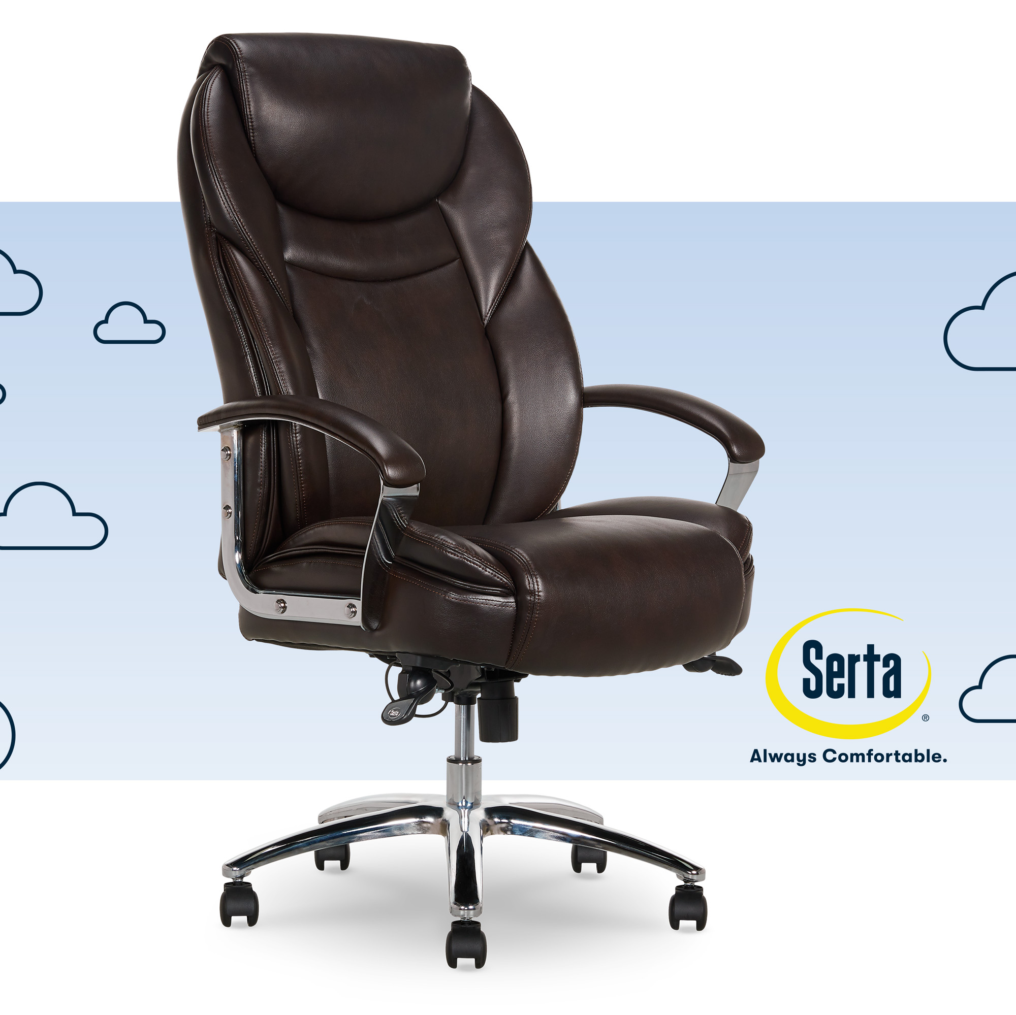 Serta Big & Tall High Back Office Chair, Heavy Duty Weight Rating, Brown Bonded Leather Upholstery - image 1 of 14