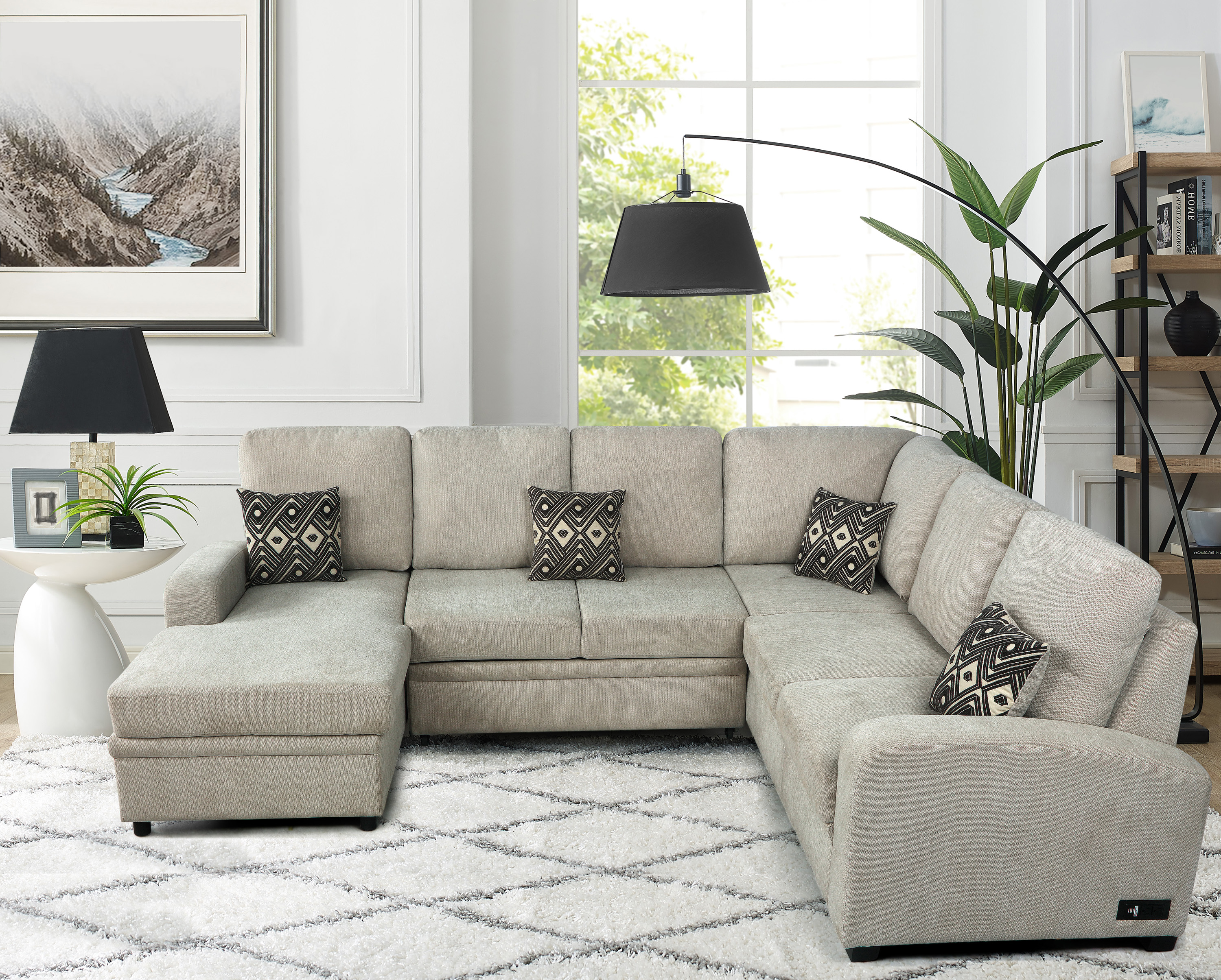 Serta Blair Multifunctional Indoor Sectional Sofa with USB & Power, Beige - image 1 of 11