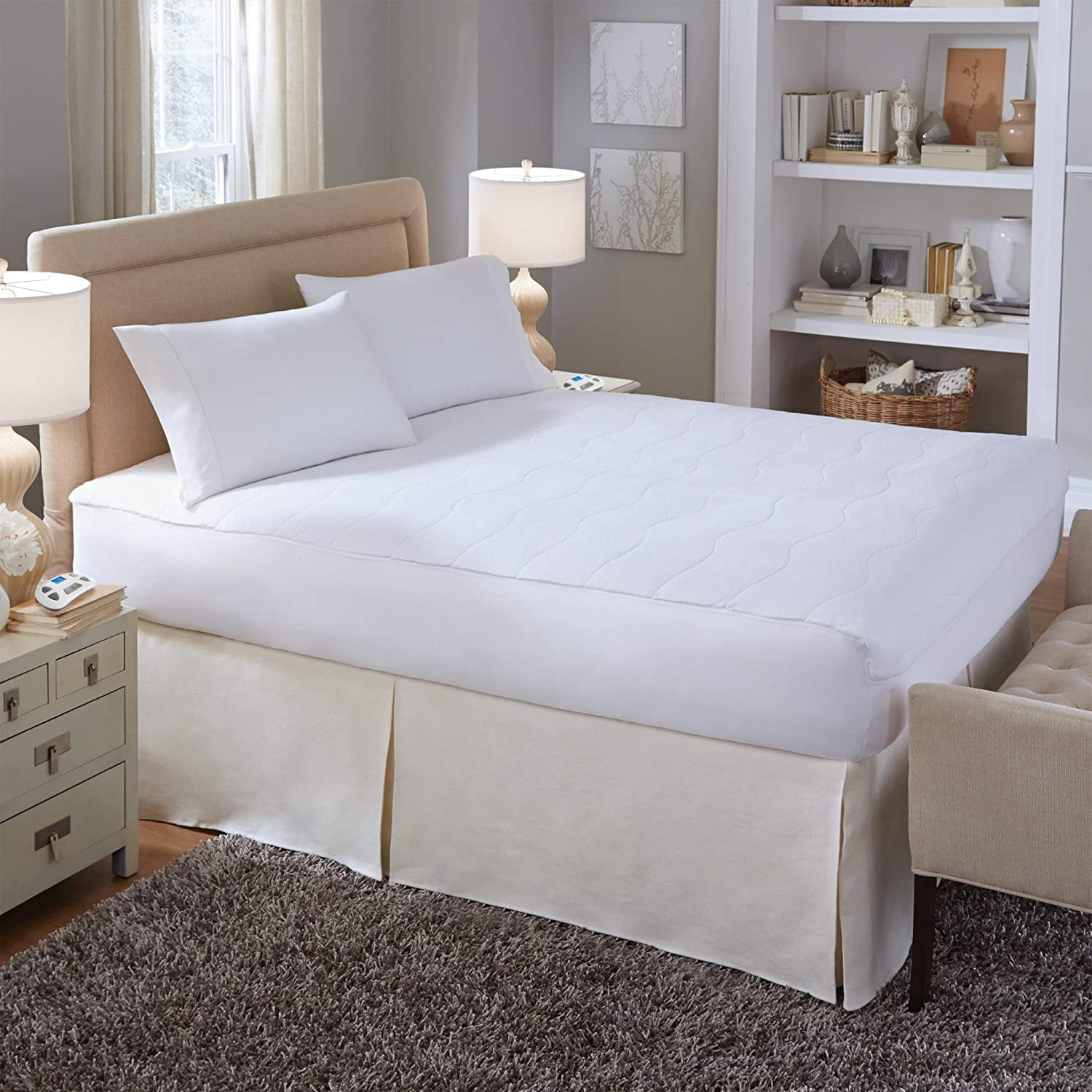 Serta Bluetooth Microplush Electric Heated Warming Mattress Pad Queen White  - Walmart.com