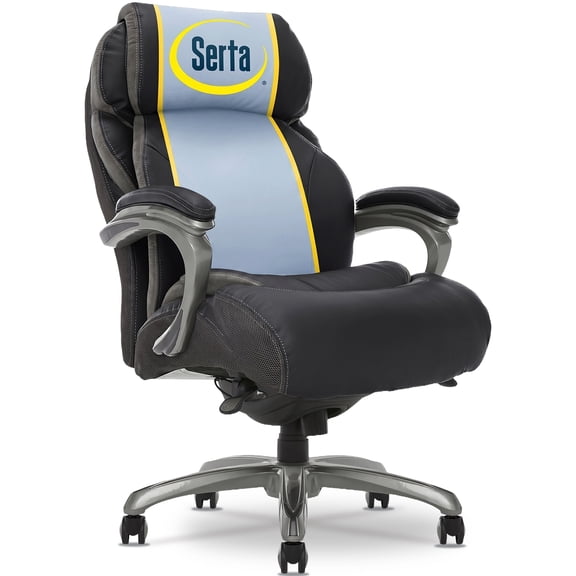 Serta Jackson Big and Tall Executive Home Office Chair with Smart Layers Technology, Wide Seat Cushion Black Bonded Leather, Modern Comfy Desk Chairs with Rolling Swivel Wheels