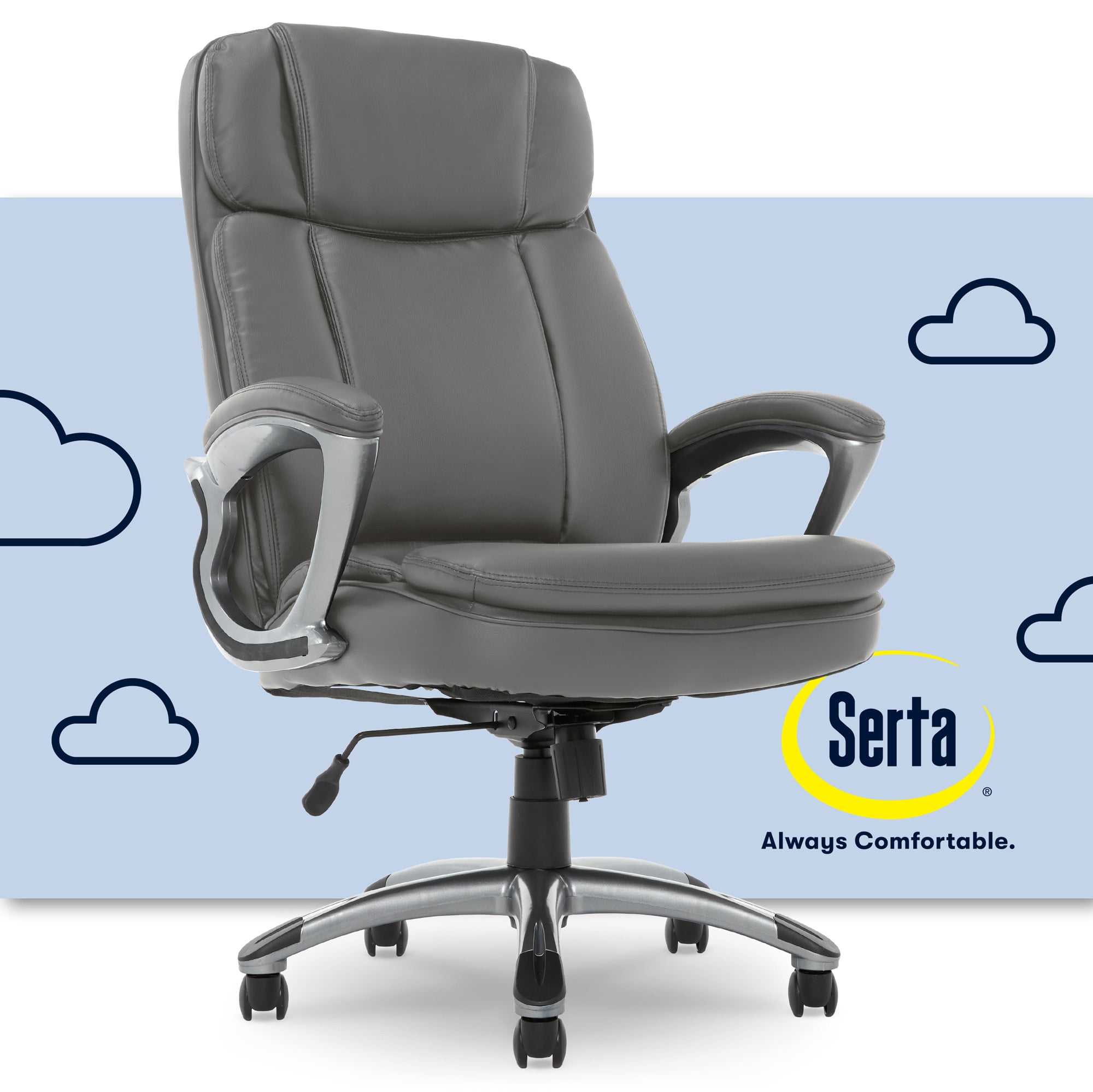 Serta® Big And Tall Ergonomic Bonded Leather High-Back Office Chair, Old  Chestnut/Silver
